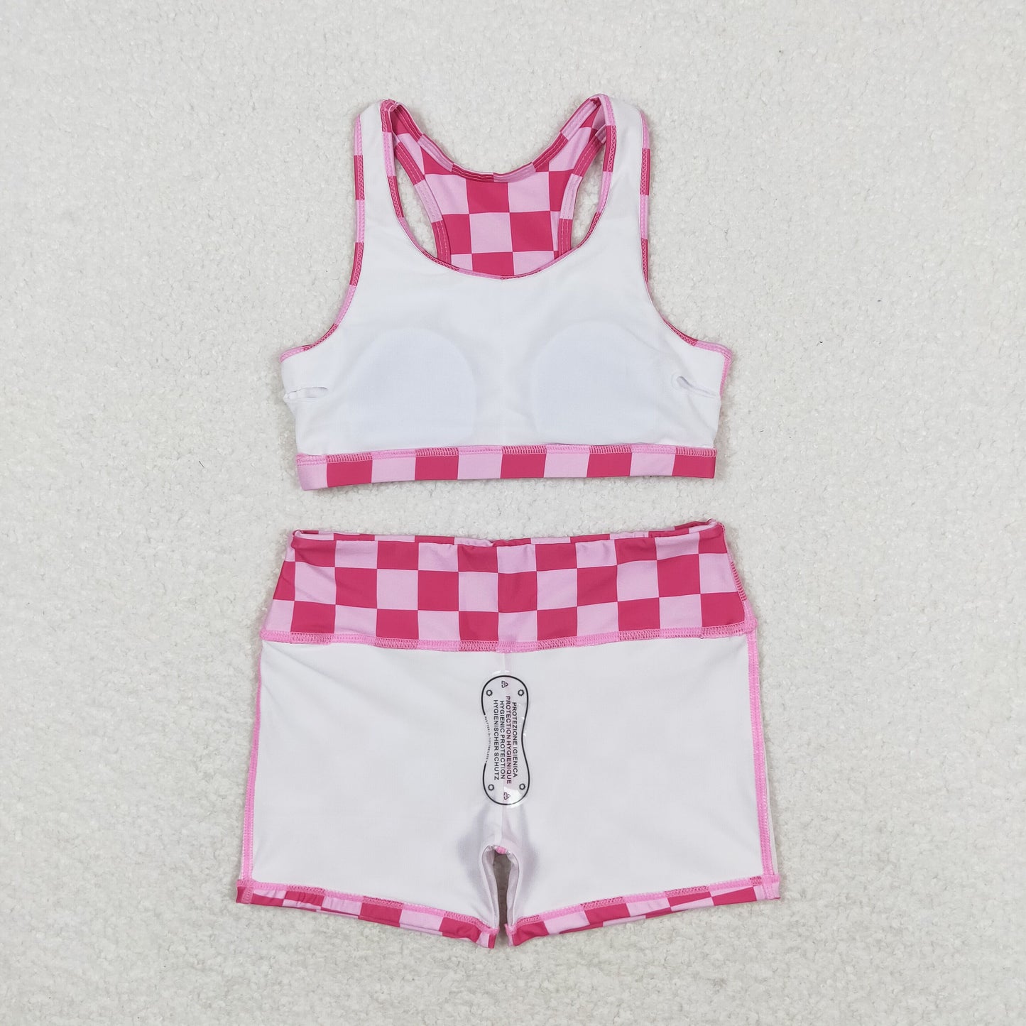 GSSO0905 组合 active wear  yoga fabric riding shorts checkerboard pink hot short sleeve shorts boy girl summer outfit 202405 RTS