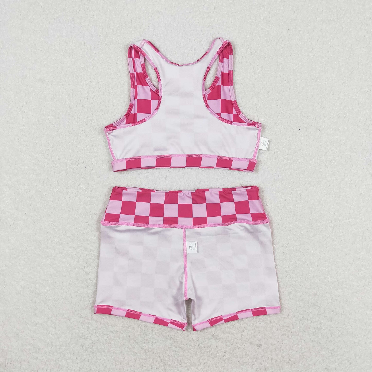 GSSO0905 组合 active wear  yoga fabric riding shorts checkerboard pink hot short sleeve shorts boy girl summer outfit 202405 RTS