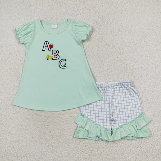 GSSO0930 embroidery Back to school ABC girl shorts outfit summer 202406 RTS