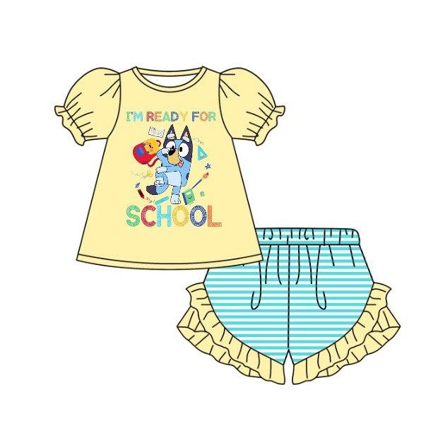 GSSO0943 Back to school bluey dog girl shorts outfit summer preorder 202402