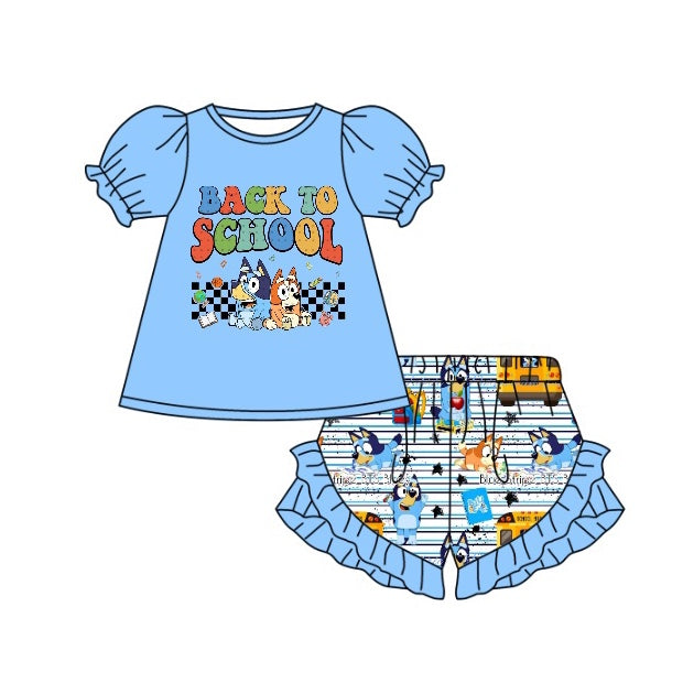 GSSO0944 Back to school bluey dog girl shorts outfit summer preorder 202402