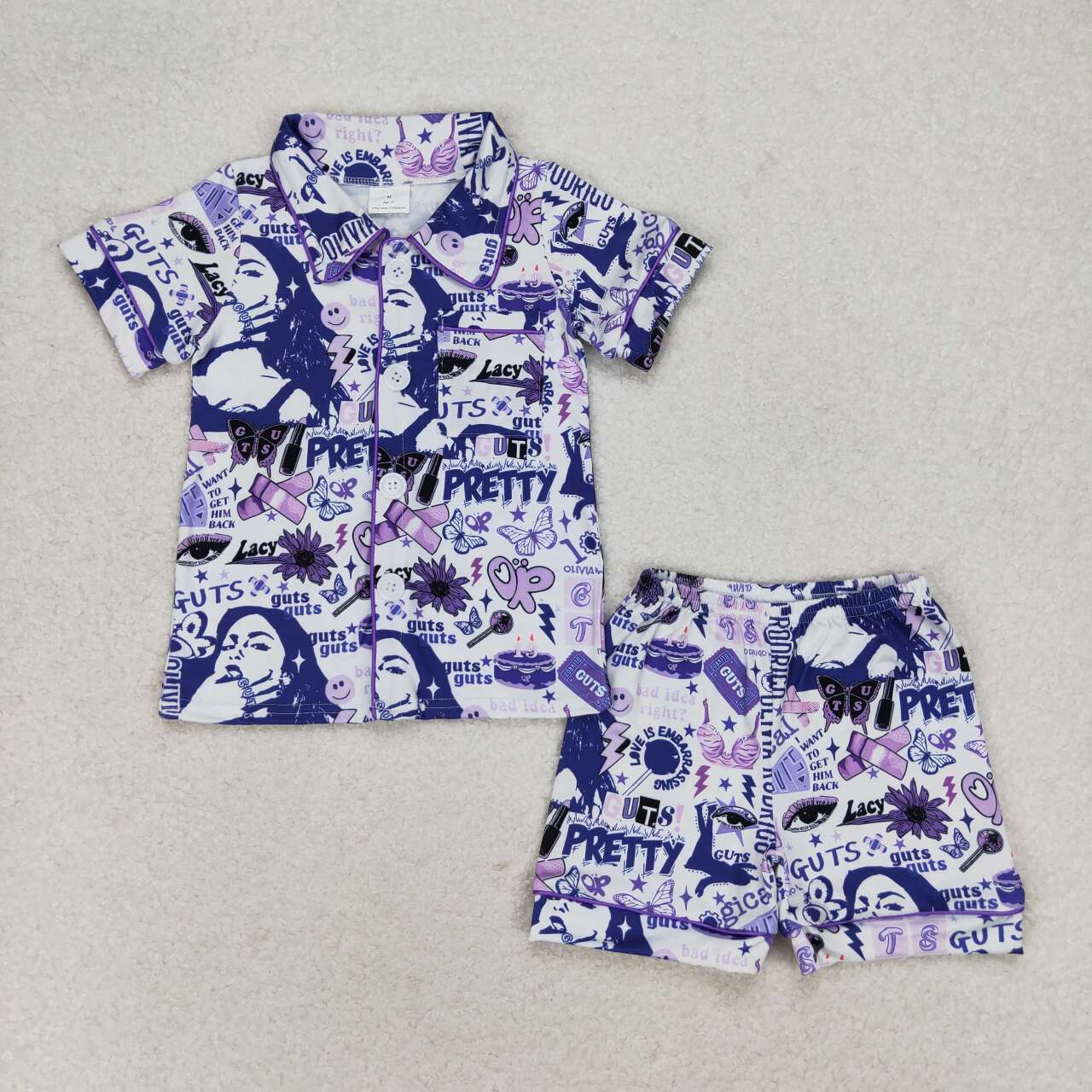 GSSO0988 Olivia shorts mama & kids girl summer pajamas outfit 202405 RTS sibling