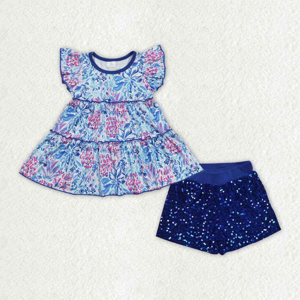 GSSO0994组合 Flower Sequin shorts girl summer outfit 202402 RTS