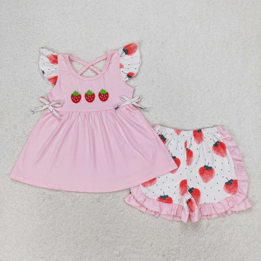 GSSO1054 Embroidery summer strawberry girl pajamas outfit 202406 RTS