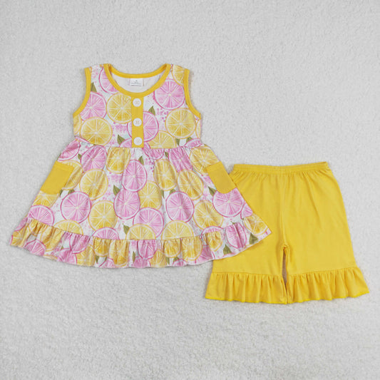 GSSO1079 lemon flower girl shorts outfit 202405 RTS