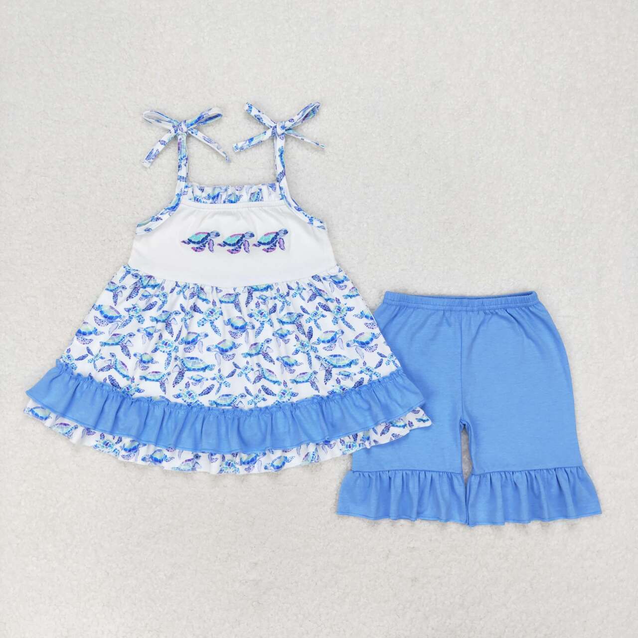 GSSO1241  Embroidery turtle girl summer outfit 202406 RTS sibling