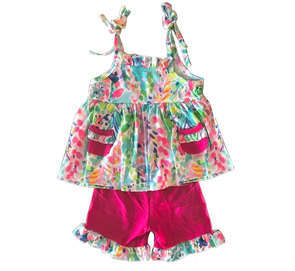 GSSO1247 flower preorder western short sleeve girl shorts outfit 202404