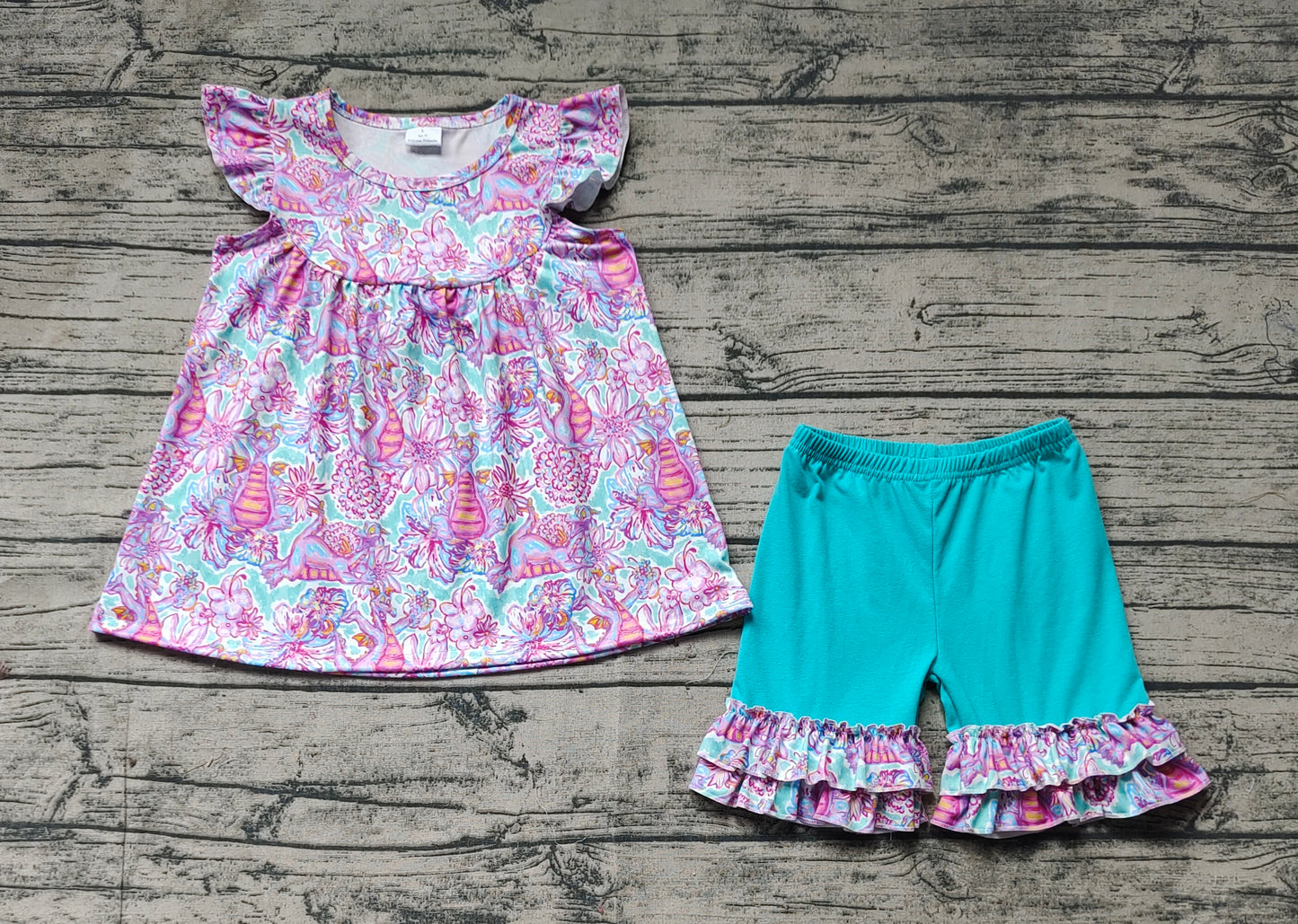 GSSO1356 flower western short sleeve girl shorts outfit 202406 RTS