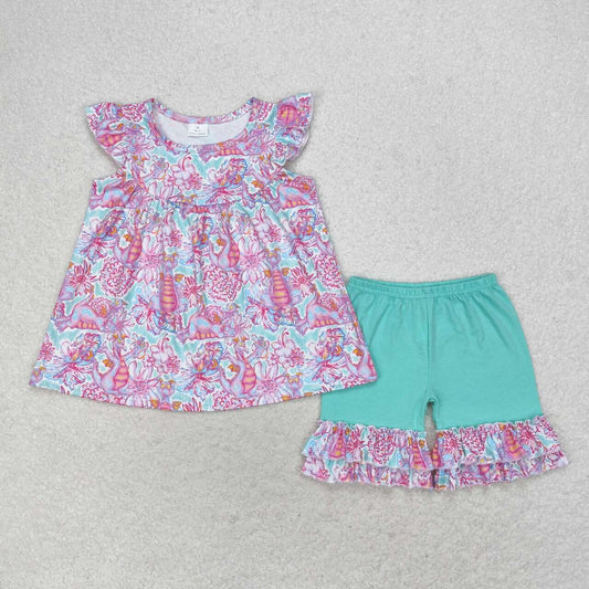 GSSO1356 flower western short sleeve girl shorts outfit 202406 RTS