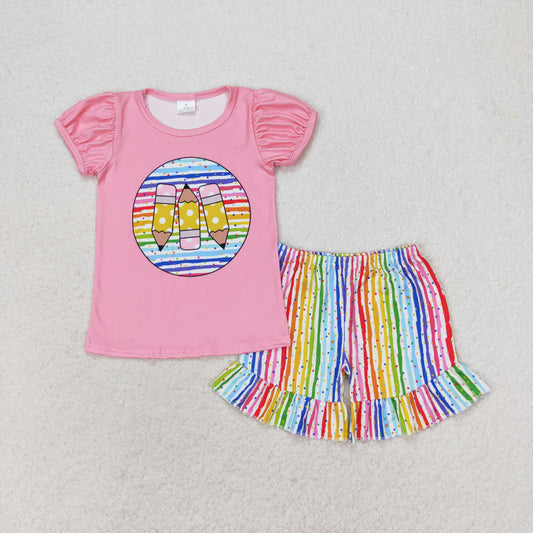 GSSO1366 back to school short sleeve shorts girl outfit 202406 RTS