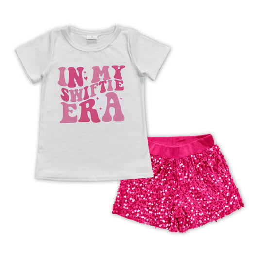 GSSO1426组合 Taylor swift western hot pink Sequin shorts girl summer outfit  202405 RTS