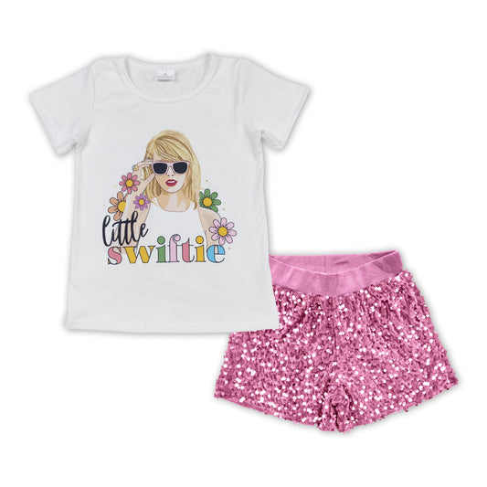 GSSO1427组合 Taylor swift western hot pink Sequin shorts girl summer outfit  202405 RTS