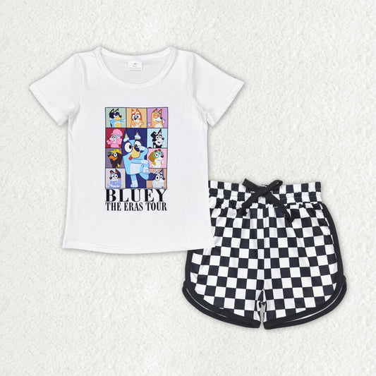 GSSO1447 bluey dog checkerboard girl summer outfit 202406 rts