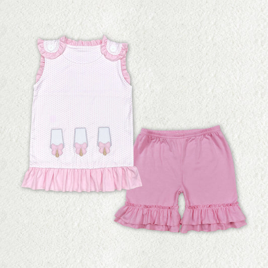 GSSO1455组合 ice pop bow embroidery girl shorts outfit 202406 RTS