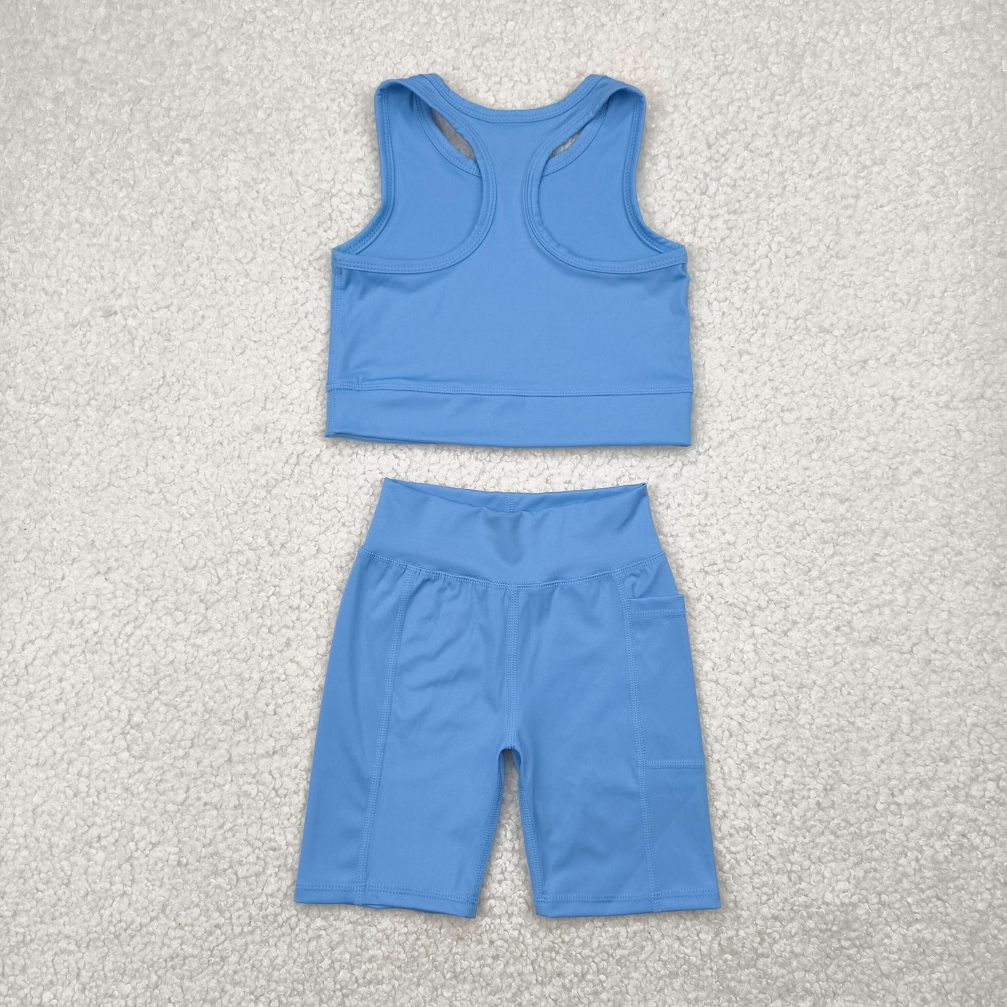 GSSO1515 athletic dress solid yoga blue color cotton sibling girl shorts outfit 202504 RTS