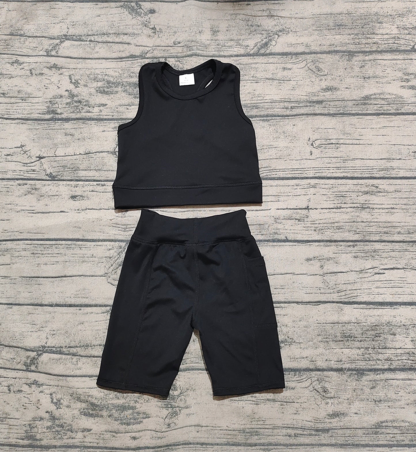 GSSO1517  athletic solid yoga black color cotton sibling girl shorts outfit 202504 RTS
