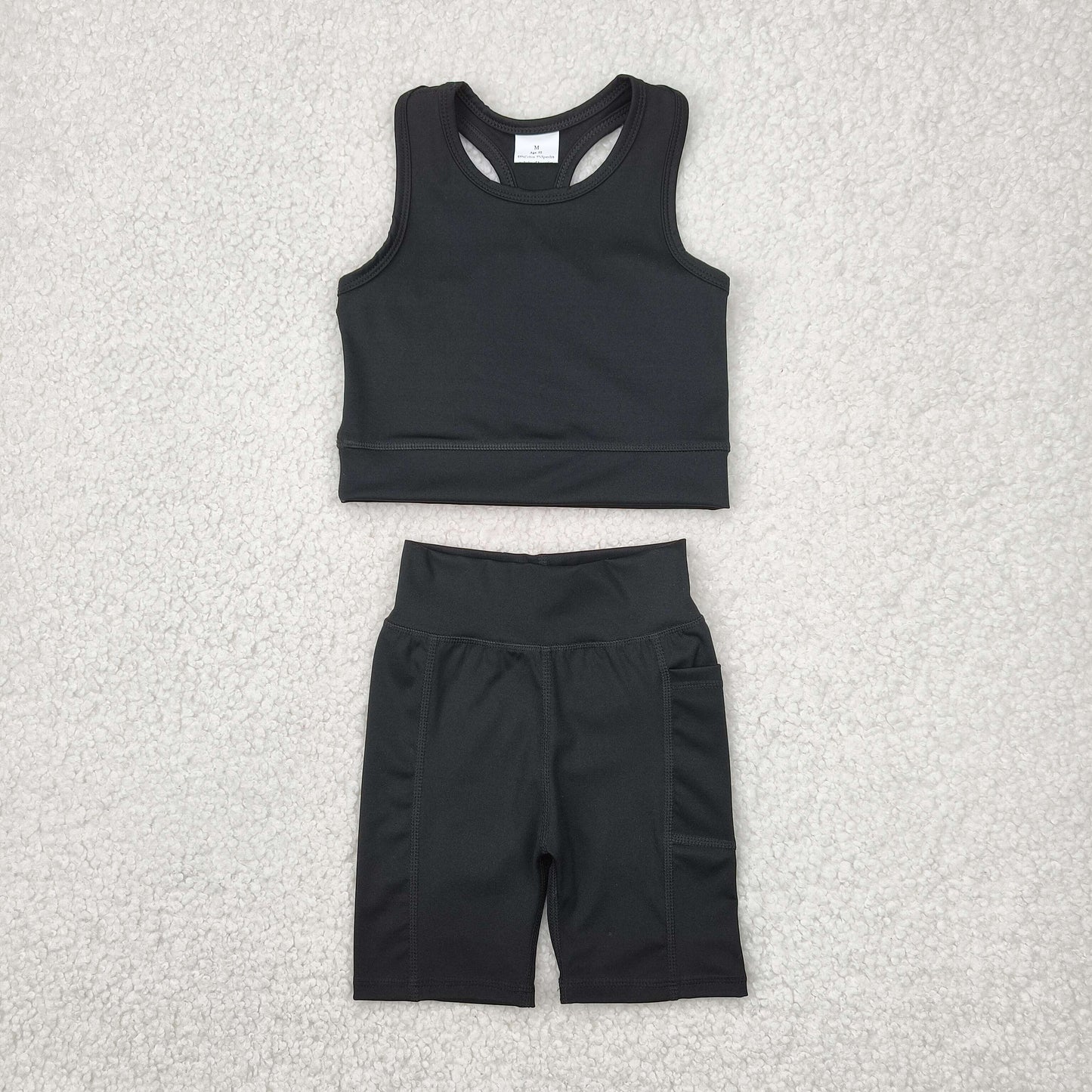 GSSO1517  athletic solid yoga black color cotton sibling girl shorts outfit 202504 RTS