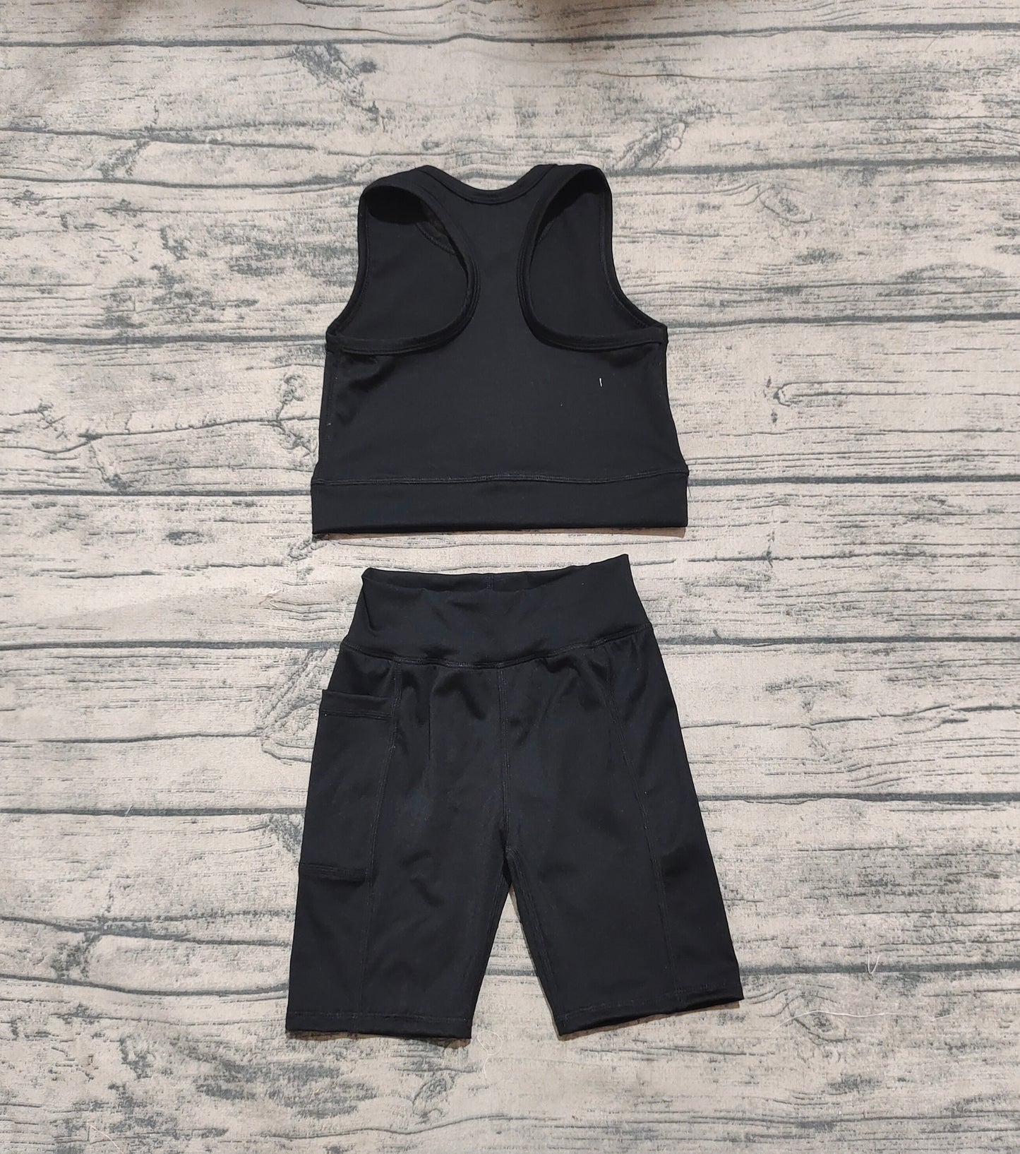 GSSO1517  athletic solid yoga black color cotton sibling girl shorts outfit 202504 RTS