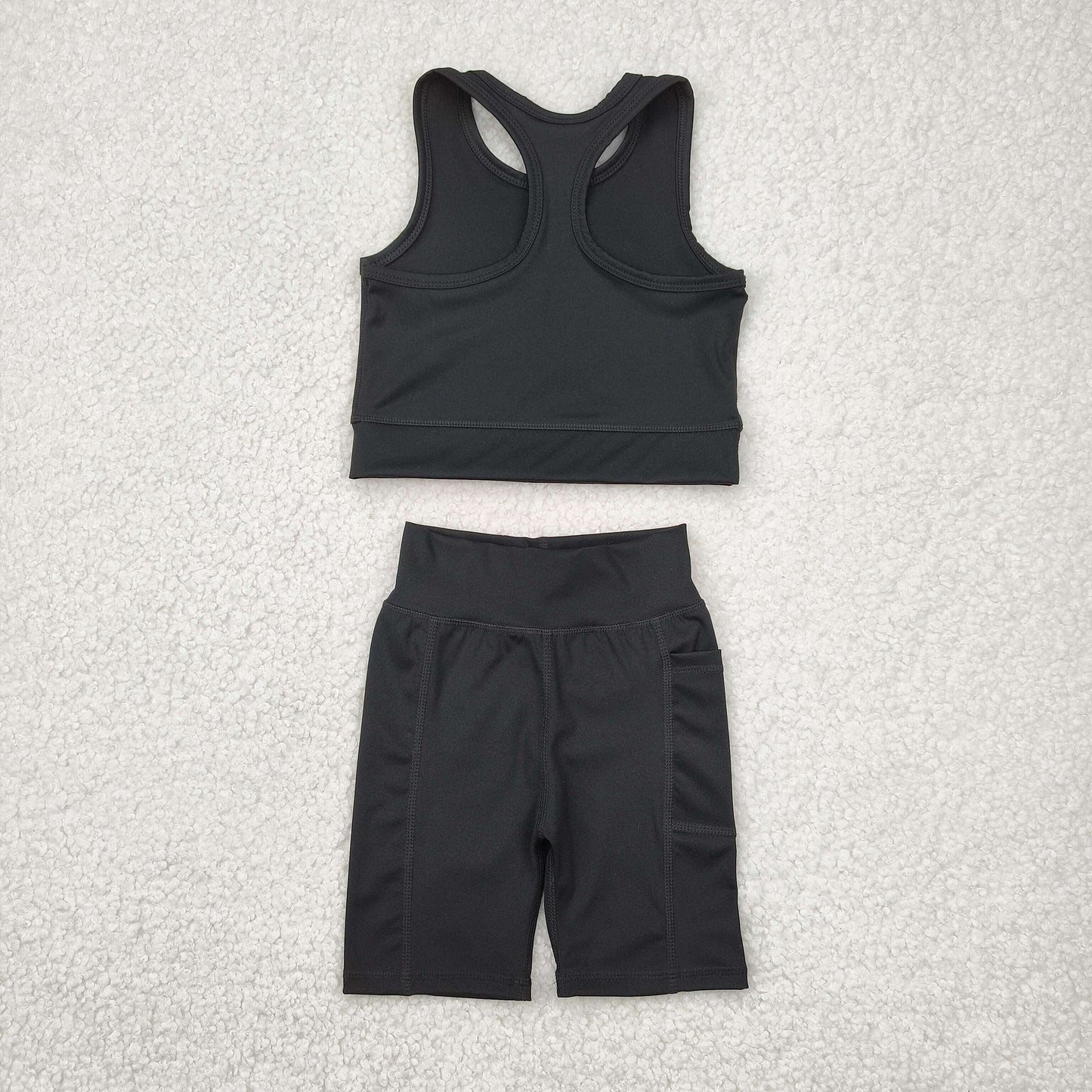GSSO1517  athletic solid yoga black color cotton sibling girl shorts outfit 202504 RTS