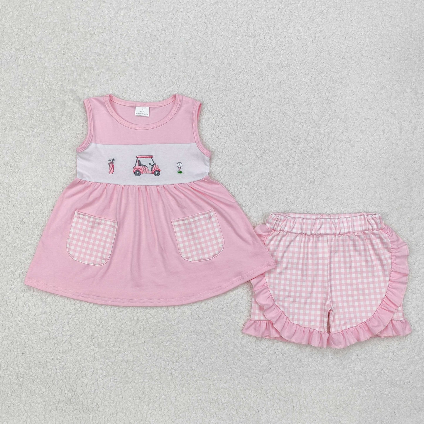 GSSO1554 embroidery pink golf short sleeve shorts short sleeve girl outfit 202412 RTS