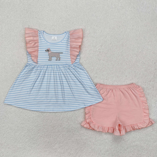 GSSO1563  embroidery farm dog girl summer outfit 202501 RTS