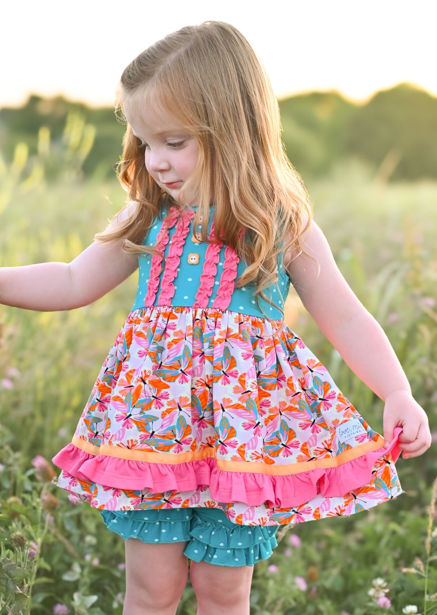 GSSO1589 western flower ruffle short sleeves girl dress outfit preorder 202411