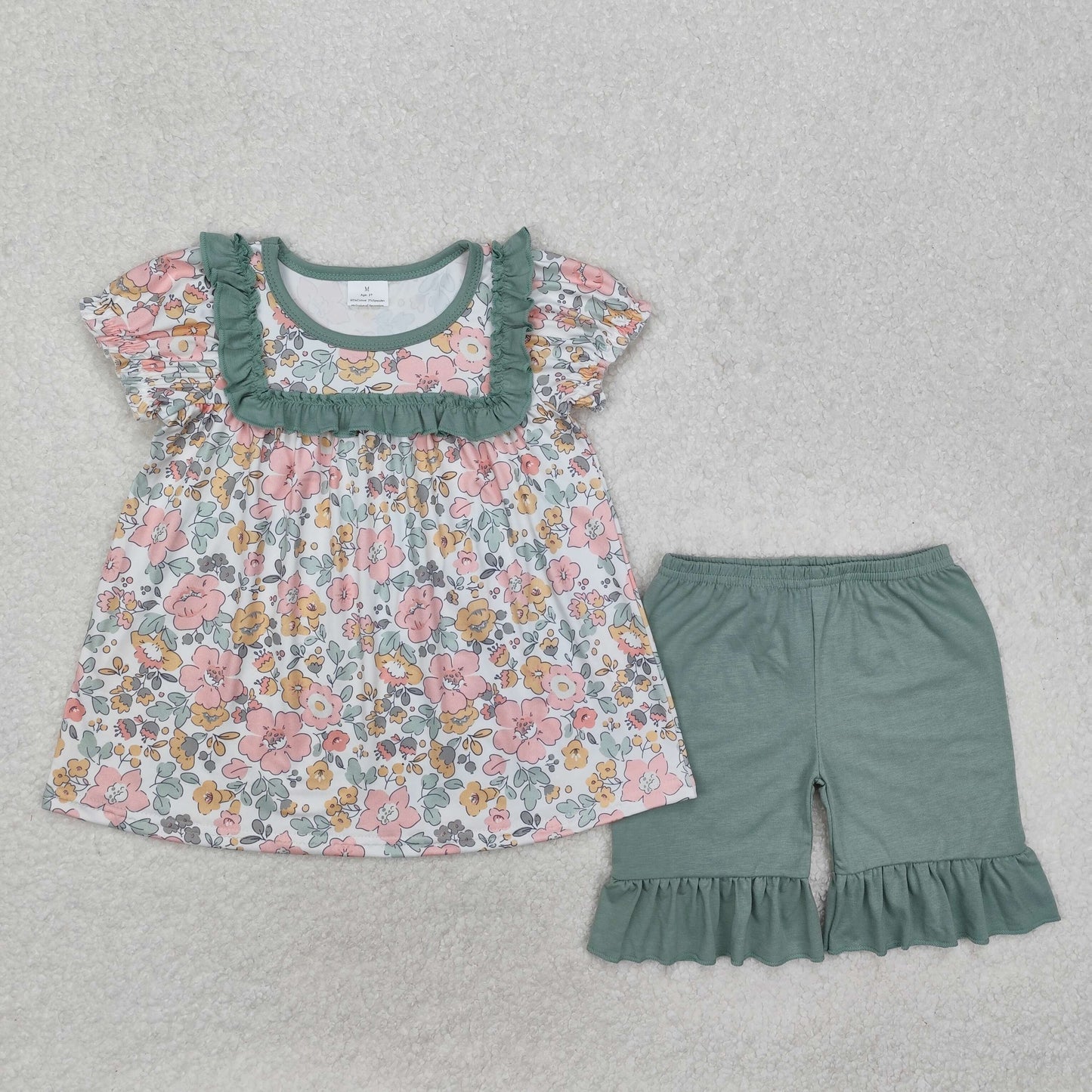 GSSO1607 flowers shorts short sleeve girl outfit 202501 RTS