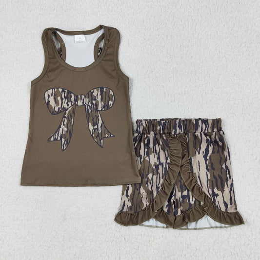GSSO1627 leopard bow short sleeve girl outfit 202506 RTS