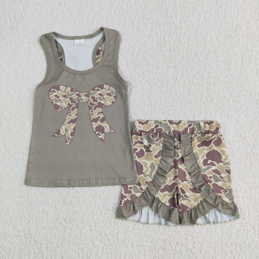 GSSO1629  leopard bow short sleeve girl outfit 202506 RTS