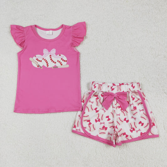 GSSO1685 hot pink bow baseball shorts girl summer outfit 202502 RTS