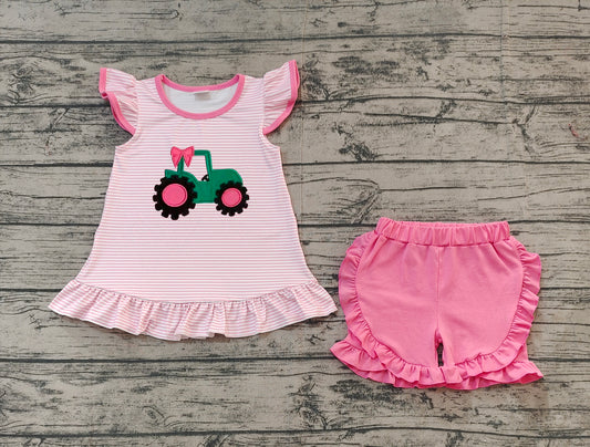 GSSO1757 embroidery tractor girl summer outfit 202412 preorder