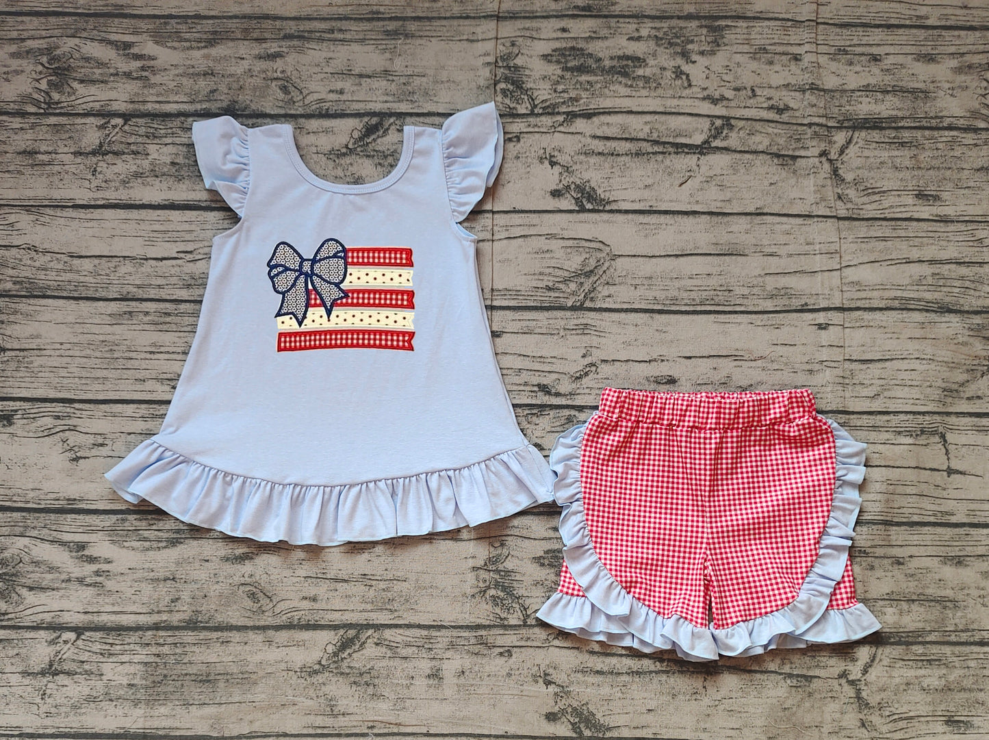 GSSO1822 bow 4th July girl summer  outfit 202501 preorder