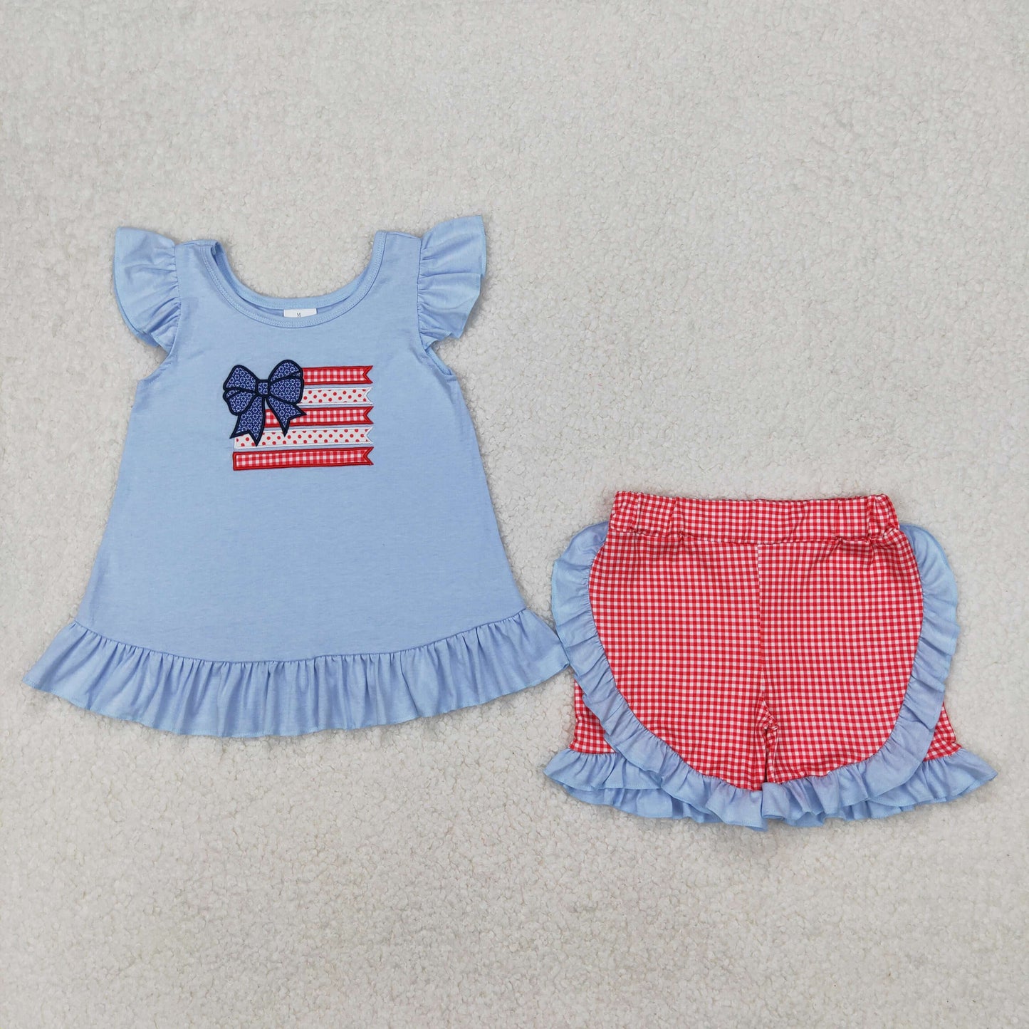 GSSO1822 embroidery bow 4th July girl summer  outfit 202503 RTS