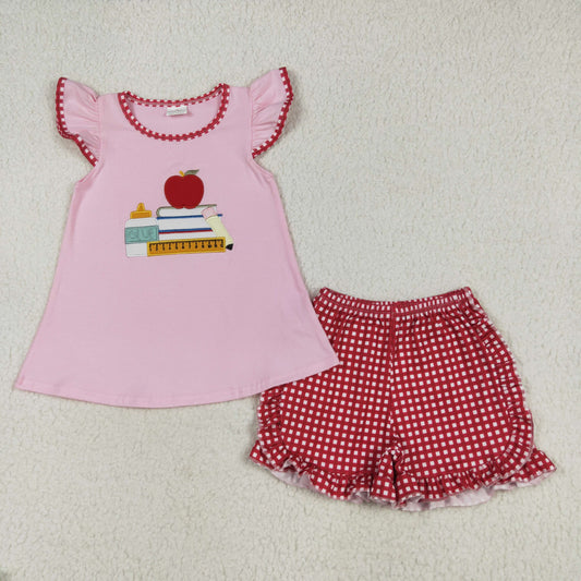 GSSO2069 back to school apples books pencil short sleeves girl outfit 202506 RTS
