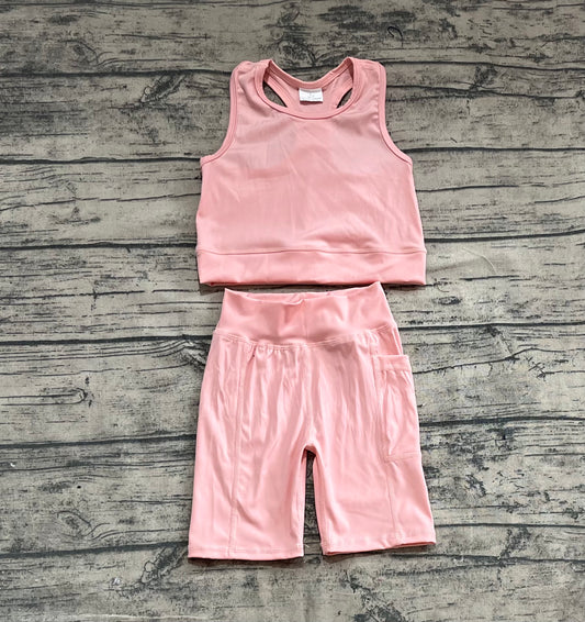 GSSO2129 Light pink solid color yoga summer girl shorts outfit 202504 preorder