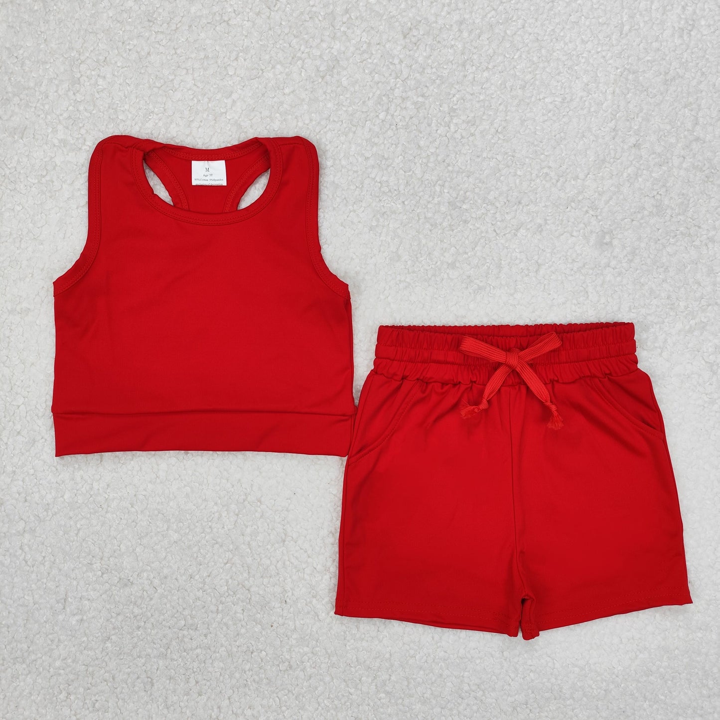 GSSO2131 red solid color yoga summer girl shorts outfit 202503 RTS