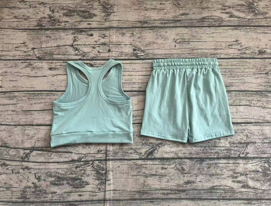 GSSO2133 green solid color yoga summer girl shorts outfit 202502 preorder