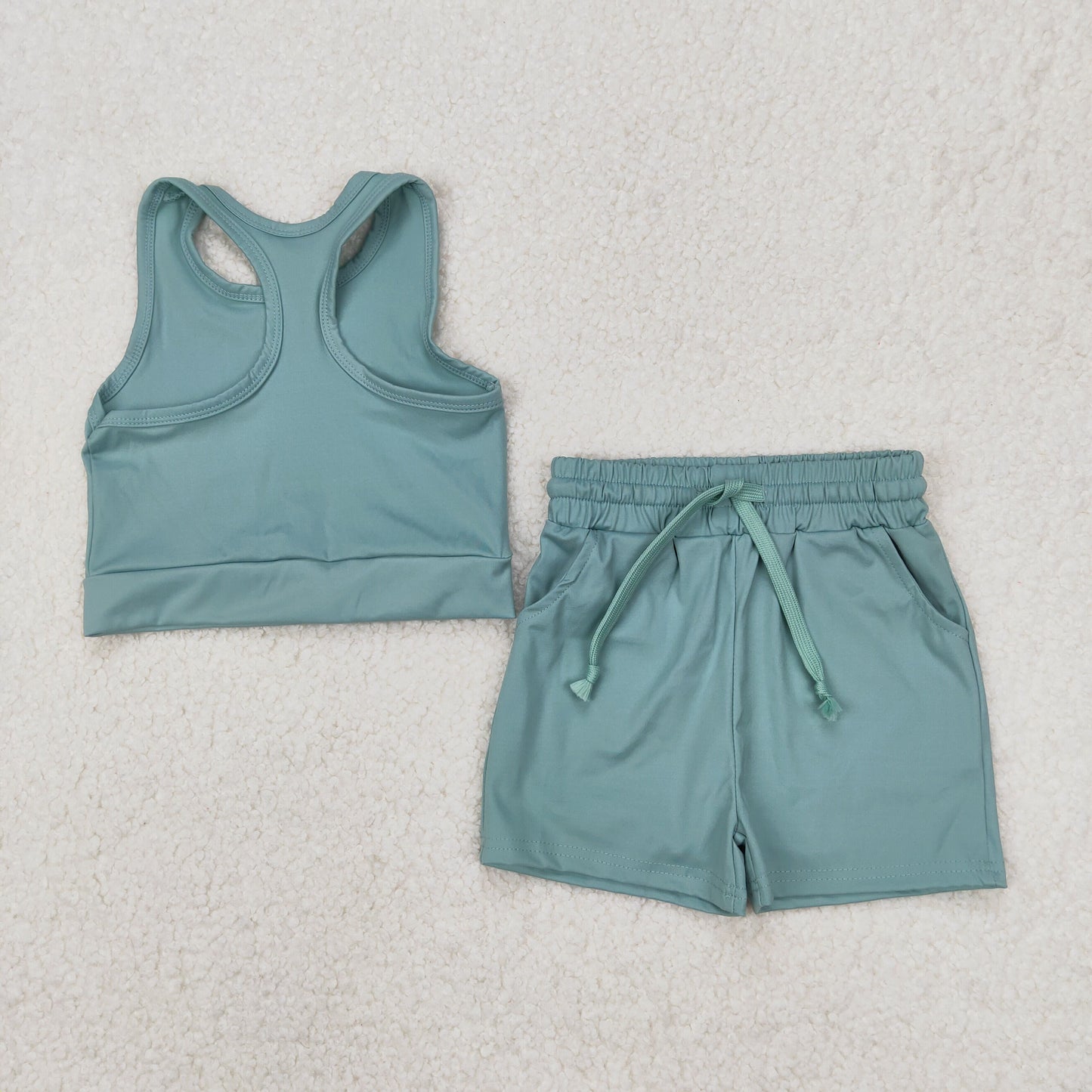 GSSO2133 green solid color yoga summer girl shorts outfit 202503 RTS
