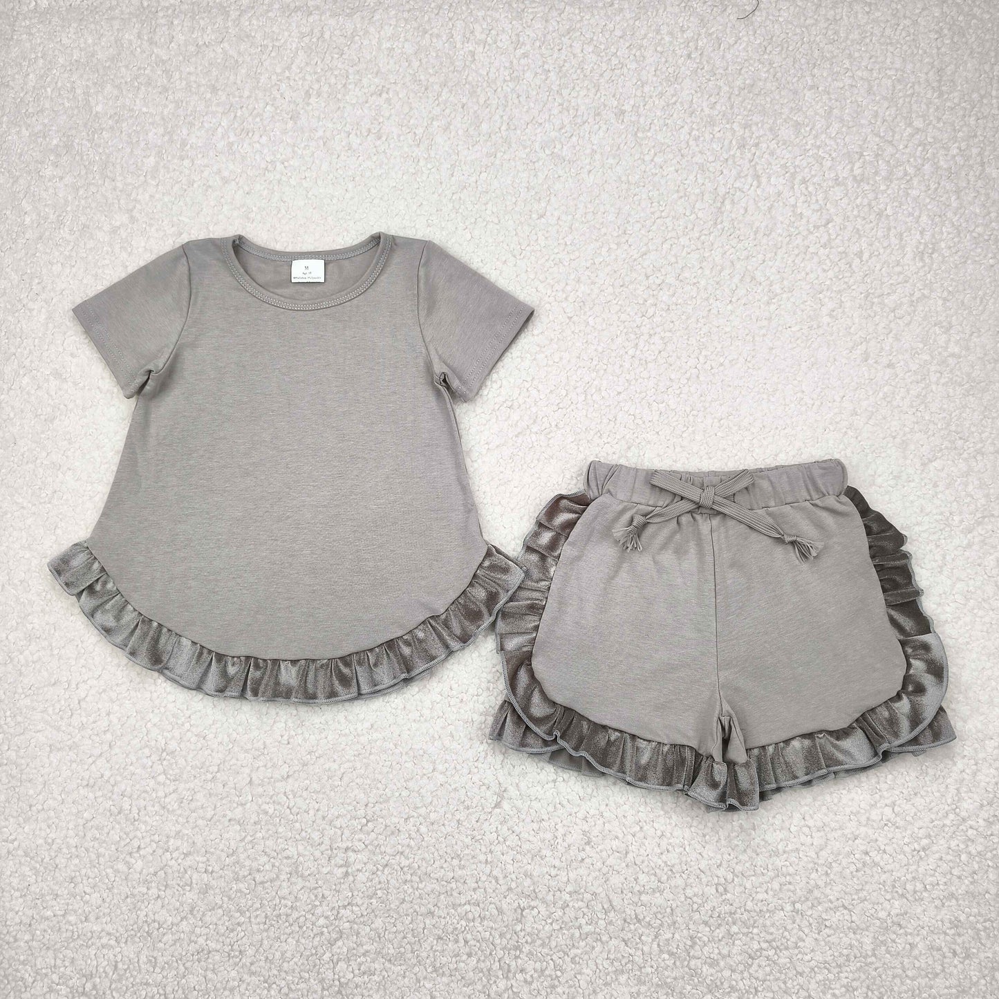 GSSO2182 western cotton solid color short sleeve shorts girl summer outfit 202504 RTS