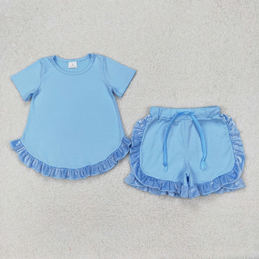 GSSO2183 RTS western cotton solid color short sleeve shorts girl summer outfit 202503