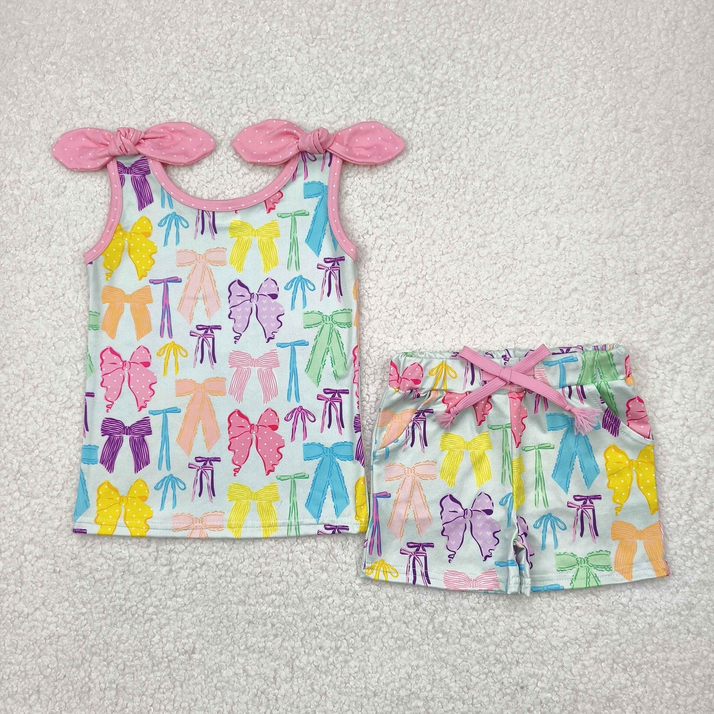 GSSO2188 western bow short sleeve shorts girl summer outfit 202504 rts