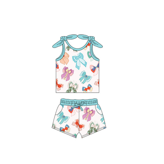 GSSO2226  preorder bow  western short sleeve shorts girl summer outfit 202502
