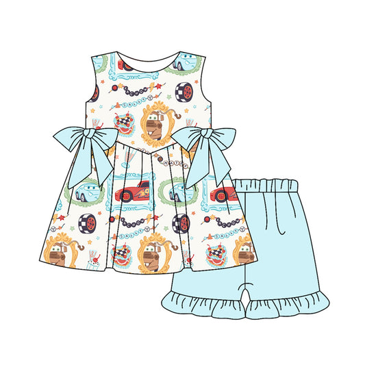 GSSO2228 preorder cartoon car house western short sleeve shorts girl summer outfit 202502
