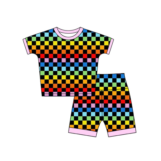 GSSO2231  preorder  checkerboard western short sleeve shorts girl summer outfit 202502