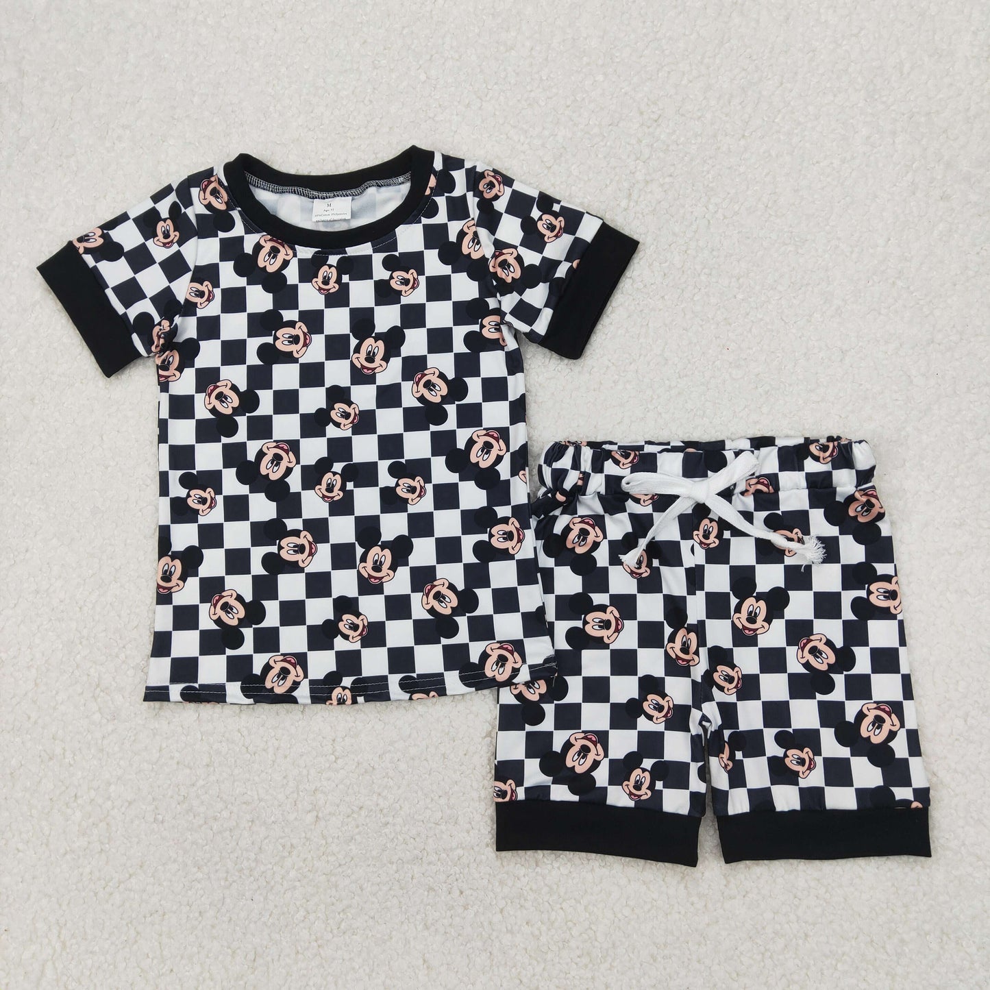 GSSO2233   mouse Disney checkerboard western short sleeve shorts girl summer outfit 202504 RTS