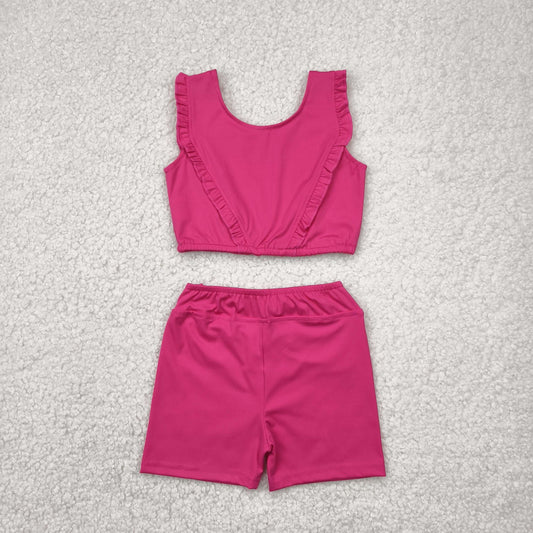 GSSO2284 hot pink solid color yoga summer girl shorts outfit 202504 RTS