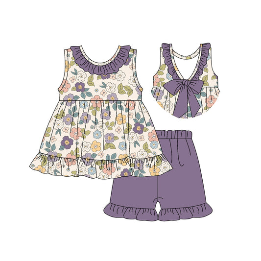 GSSO2325 preorder bow flowers western short sleeve shorts girl summer outfit 202502