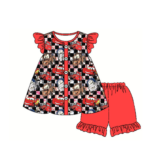 GSSO2329 preorder car checkerboard western short sleeve shorts girl summer outfit 202502