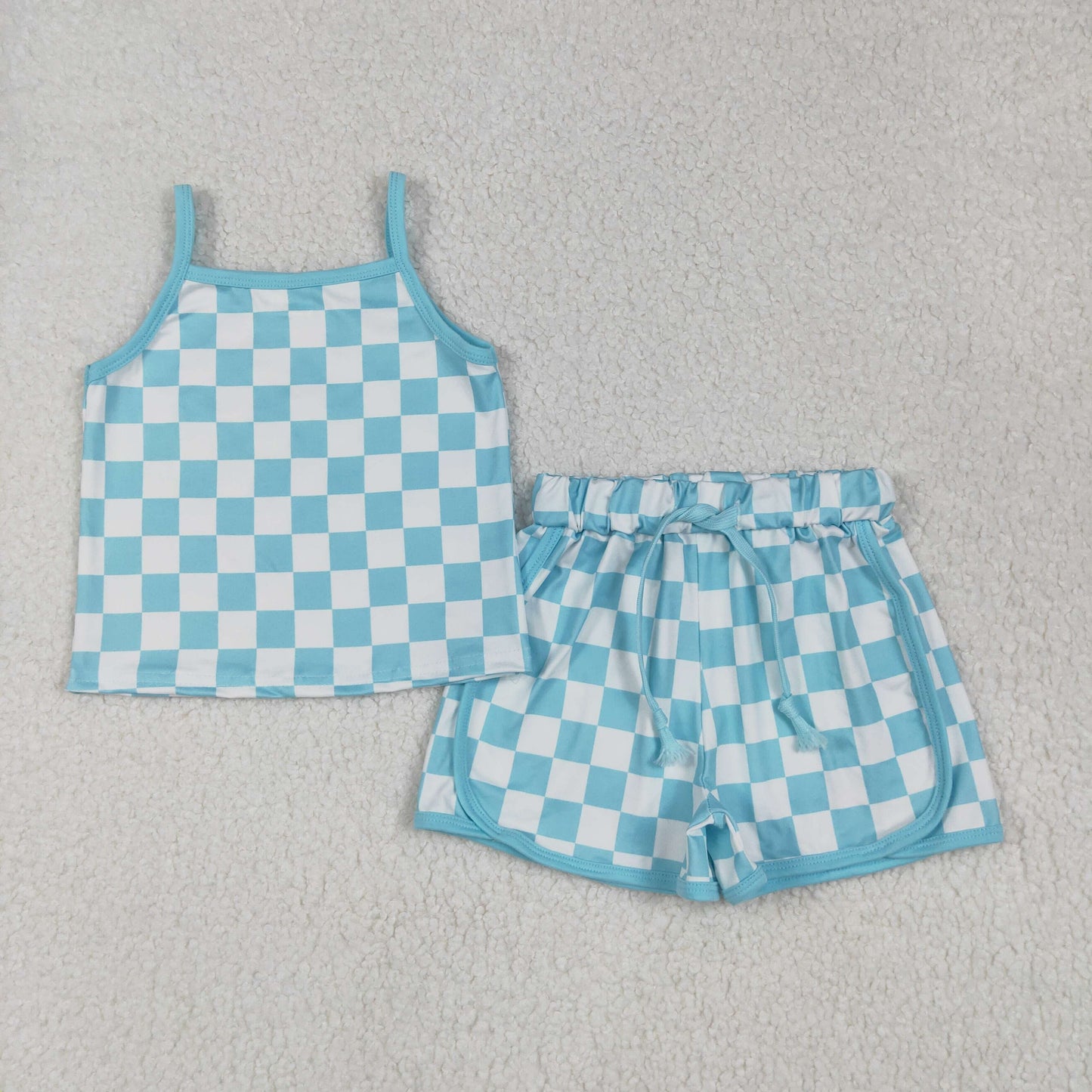 GSSO2332  checkerboard western short  girl summer outfit 202505 RTS