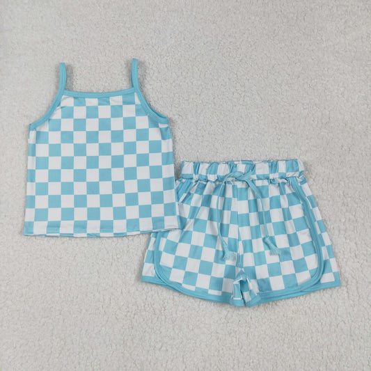 GSSO2332  checkerboard western short  girl summer outfit 202505 RTS